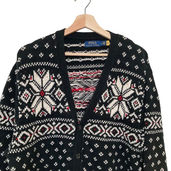 Polo Ralph Lauren Fair Isle Cotton Cashmere Snowflake Cardigan Sweater Large - Picture 5 of 14